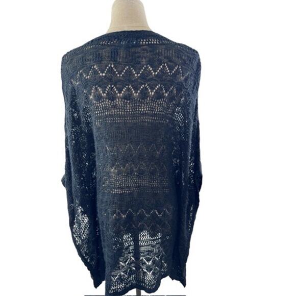 "ONE A" Black Crochet Bathing Suit Cover Up, Size XL, Keyhole front W/Tassel Tie - Picture 3 of 9